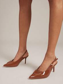 SHUZIA Women's Pointed Toe Slingback Pat Tan Heels With Triangle Buckle – Minimalist Designer-Inspired Chic - Maroon - View 2