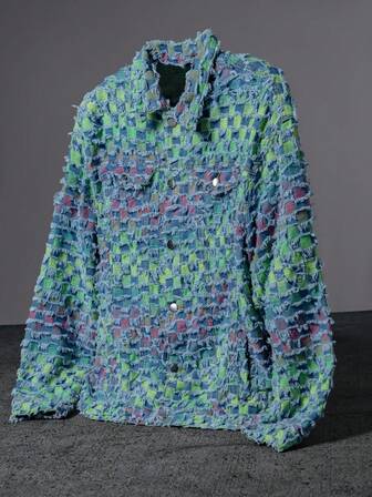 Sport MetroGents 男士格纹流苏长袖宽松牛仔夹克，适合外出聚会、迪斯科度假、街头休闲，秋季