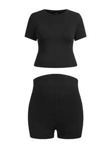 Modmama Setelan Kasual Ibu Hamil 3 Potong - Kaos Lengan Pendek Kerah Bulat dan Celana Pendek - MultiWarna - View 12