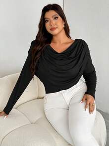 Firerie 大码女式优雅深V领长袖网纱透视修身性感上衣/大码网纱T恤，适合情人节、音乐会、演出、约会、正式晚宴、舞会、婚礼季、性感、优雅、通勤、返校、度假、海滩、浪漫、职场女神、美人鱼风、生日派对等场合。 - 黑色 - 查看 6