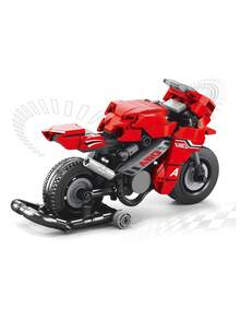 Red Motorcycle Building Block Set - 400PCS ABS Mechanical Model With Helmet Accessory, Collectible Assembled Toy Piece Count: 400pcs - Multicolor - View 4