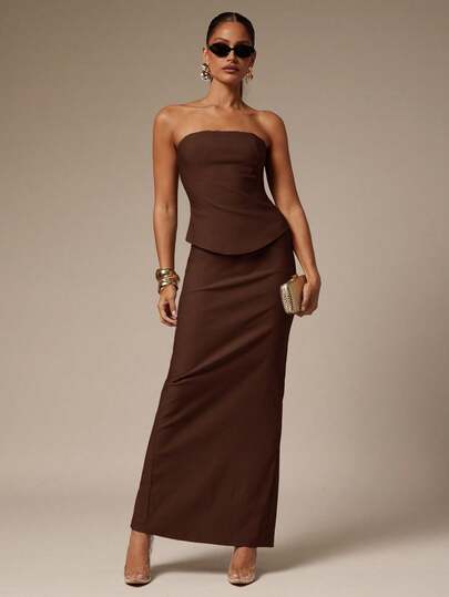 Silquee Women's Elegant Party Solid Color Top And Skirt 2 Pieces Set