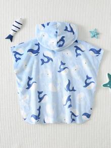 Cozy Pixies 男婴卡通图案针织柔软连帽无袖罩衫 - 藍色 - 查看 3
