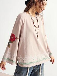 Bohemela Women's Retro Style Casual Solid Color Knit Crew Neck Loose Washed Print Sweatshirt In Fall/Winter - Pink - View 3