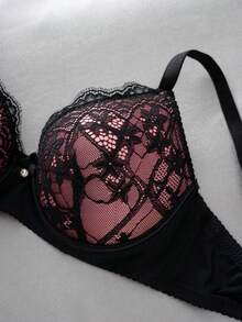 1pc Sexy Lace Simple Gather Small Bust Enhancing Underwire Bra