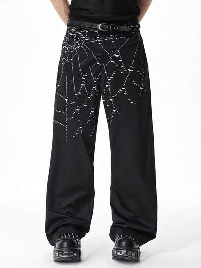 Pantaloni da uomo alla moda con stampa a ragnatela per pendolari