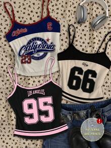 Attitoon Bộ 3 áo hai dây croptop nữ cỡ lớn in chữ và số theo phong cách thể thao cổ điển, kiểu dáng thường ngày đa năng, phù hợp cho mùa hè, mùa xuân, đi biển, xem bóng đá, các sự kiện thể thao, đồng phục cổ vũ. - Nhiều màu - Xem 7