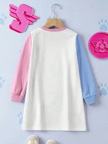 SHEIN | PAW Patrol 女童卡通小狗印花撞色圆领长袖卫衣裙，秋/春季款 - 粉色 - 查看 2