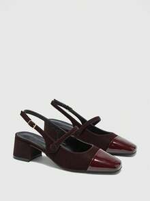 CUCCOO BIZCHIC Women's Square Toe Chunky Heel Black Backstrap Fashion All-Match Minimalist Versatile Commute Work Shoes, Ladies High Heel Mules Valentine's Day - Mocha Brown - View 7