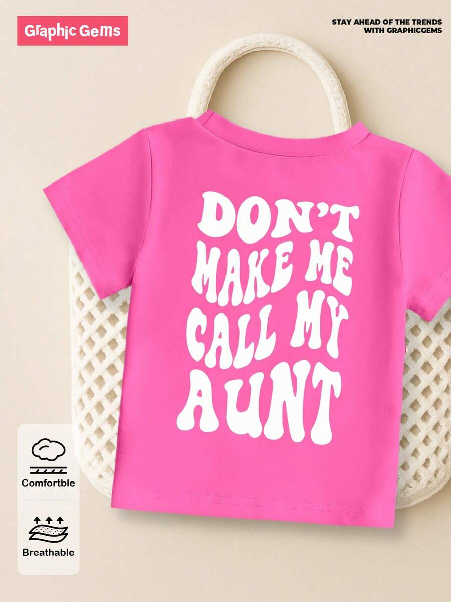 GraphicGems 休闲简约图案短袖圆领T恤，适合年轻女孩，适合夏季 - 玫紅色 - 查看 1