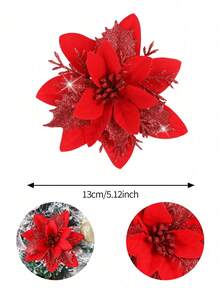 24 Artificial Flower Heads Sparkling Flowers Suitable For Home, Wedding, Party, Flower Garland DIY Holiday Decoration - Small Clover-red+Red 04 - View 2