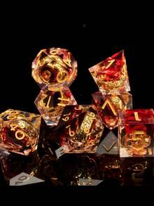 7pcs Inspired By Rings Geometric Faceted Dice Set, Suitable For Role-Playing Games - Red RPG Dice Set - Red - View 1