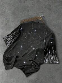 Manfinity Roghcode Men's Fashion Rhinestone Embellished Short Sleeve T-Shirt (Random Silver Powder) Sequin Top Men Rhinestone Top Men Rhinestone Shirt Men Men S Sparkly Shirt Glitter Shirt Men - Black - View 4