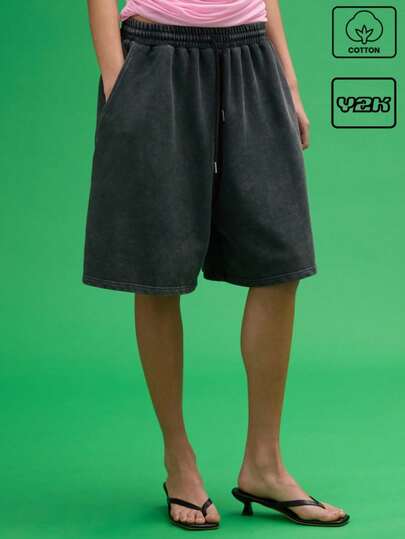 COUREZ 阔腿黑色针织短裤 Y2K 复古棉质