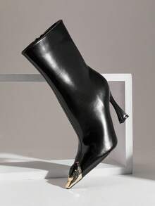 SHUZIA 女士宝石装饰高跟鞋优雅别致简约性感休闲日常PU黑色短靴 - 黑色 - 查看 6