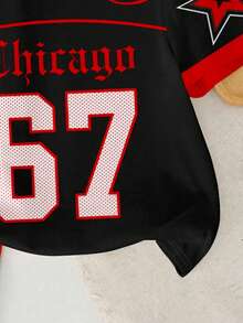 SHEIN 2件套男童休闲简约Y2K风格英文字母和数字67运动复古美式撞色圆领短袖上衣和裤子套装 - 彩色 - 查看 6