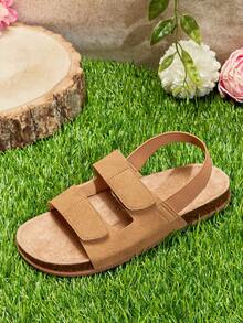 Mini mi Kids' Elastic-Slingback Double-Band Ultra-Light Soft-Footbed Premium Faux Leather Camel Sandals – Comfy, Secure & Flexible - Camel - View 7