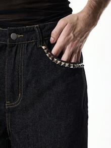 ROMWE MEN Street Life 男士印花口袋休闲牛仔裤，街头时尚 - 黑色 - 查看 5