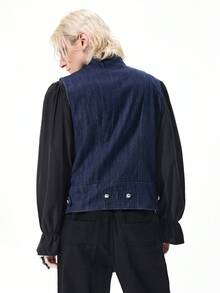 ROMWE MEN Street Life Men's Metal Button Design Zipper Front Casual Denim Vest - Multicolor - View 9