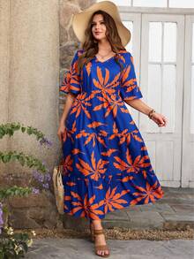 EMERY ROSE Đầm dài màu vàng nhiều tầng cổ chữ V sâu, tay bồng, vạt xếp tầng dành cho nữ cỡ lớn, thích hợp cho mùa hè. - Nhiều màu - Xem 6