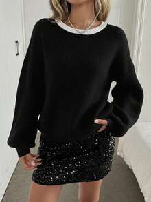 Easowa New Spring Korean Style Soft & Slouchy Backless Bow Knitted Pullover Sweater For Women - Black - View 4