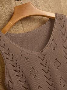 EMERY ROSE 女士纯色简约无袖针织上衣，日常穿着无袖针织毛衣，女士针织背心，棕色针织吊带衫，夏季针织上衣，蕾丝针织上衣 - 棕色 - 查看 4