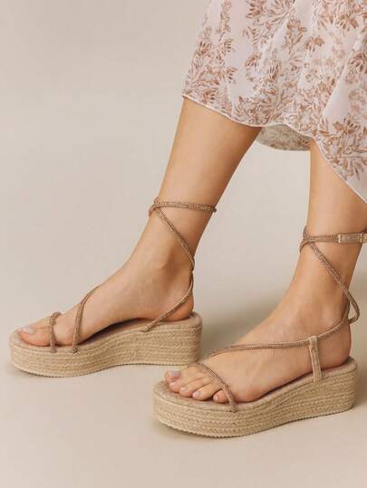 Styleloop Sandalias de plataforma y cuña de cuerda trenzada para mujer, estilo de vacaciones BOHO Chic, atuendo retro de música country americana para festival