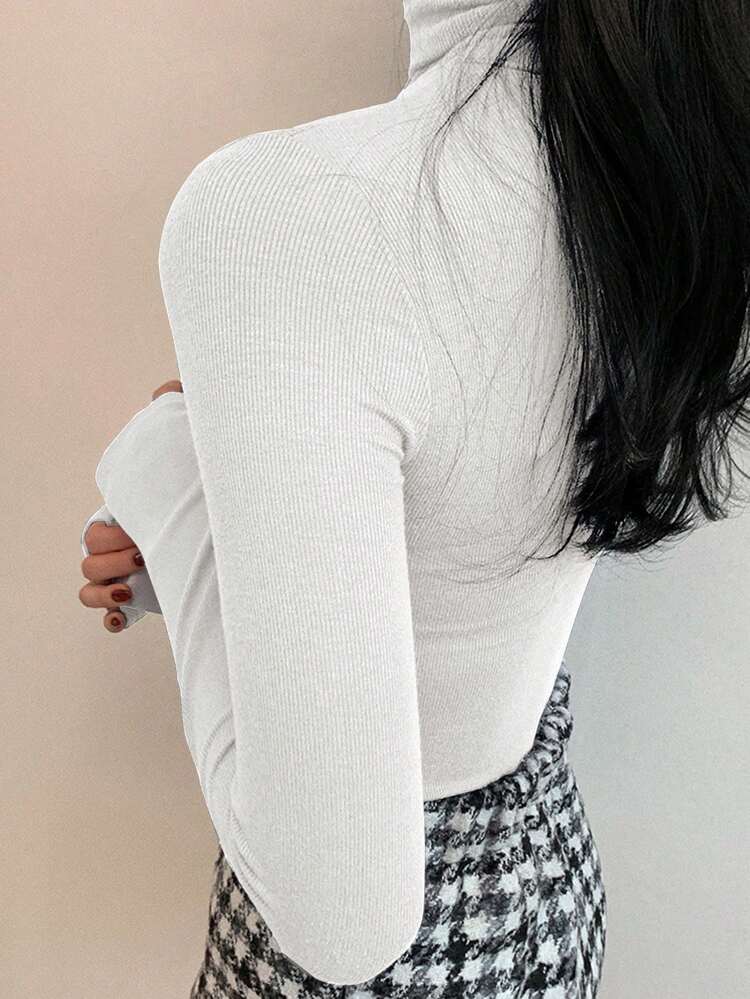 Women High Neck Slim Fit Thermal Top Tee, Casual And Fashionable For Daily Wear,Fall Clothes Long Sleeve Women Tops