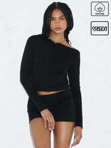 COUREZ Long Sleeve Black /Top Summer Tops /Summer For Women /Going Out Y2K Street Casual Cotton Cotton Vintage - Black - View 1
