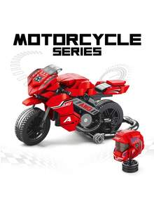 Red Motorcycle Building Block Set - 400PCS ABS Mechanical Model With Helmet Accessory, Collectible Assembled Toy Piece Count: 400pcs - Multicolor - View 1