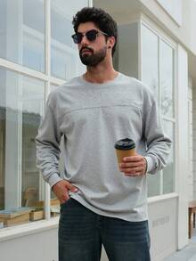 DAZY Men's Loose Fit Grey T-Shirt With Letter Embroidery, Autumn - Grey - View 1