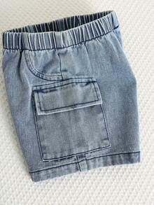 SHEIN 2件套男女童可爱连帽无袖背心和牛仔短裤套装，春夏男婴服装 - 藍色 - 查看 6