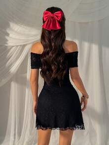 SHEIN EZwear 女士时尚性感露肩蕾丝连衣裙 - 黑色 - 查看 3