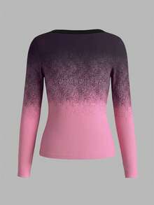 SHEIN LUNE Women's Ombre Scoop Neck Long Sleeve Fitted Fashion T-Shirt - Multicolor - View 5