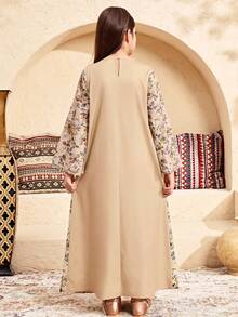 SHEIN 少女复古印花拼接可爱彼得潘领连衣裙，春夏款 - 藍色 - 查看 2