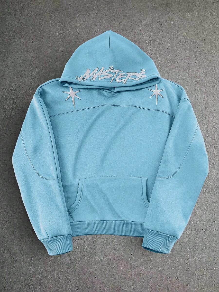 PAVTROS Áo hoodie nam in chữ, kiểu dáng thường ngày, thích hợp cho mùa Thu/Đông. - Màu xanh nhạt - Xem 1