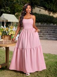 Brilight Spring And Summer Women's Elegant Halter A-Line Dress - Suitable For Wedding Season, Graduation Season, Daily Casual Wear, Parties, Gatherings, Valentine's Day, Vacations, And Other Occasions. Women's Long Dress.