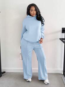 Alexandranx Summer Outfits Women's Simple Casual Solid Color Pullover Hooded Long Sleeve Hoodie Without Drawstring Oversize In Fall/Winter - Baby Blue - View 3