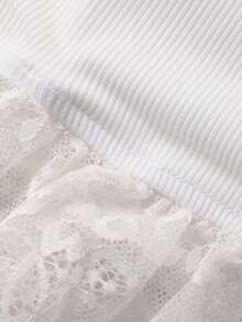 DAZY Women's Contrast Lace V-Neck Flare Sleeve Fashion T-Shirt Long Sleeve - White - View 5