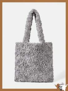 We Bare Bears X SHEIN A Cute Cartoon Plush Tote Bag - off-white - View 2