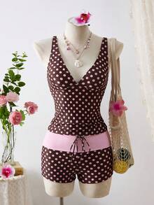 Swim Mod 复古波点女士分体式泳衣，修身显瘦，适合水疗和度假