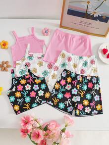 6件套女婴甜美可爱上衣短裤套装，舒适百搭的夏季服装，适合0-3岁婴幼儿，可用于室内、室外、日常穿着、玩耍、派对、拍照、度假等场合。 - 彩色 - 查看 1