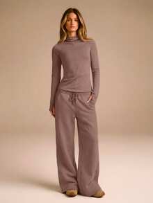 GLOWMODE Everyday Fleece Stay Toasty Soft Warm Lightweight Side Piping Pockets Elastic Waist Drawstring Sweatpants Autumn Winter Daily Casual - Warm Clay - View 7