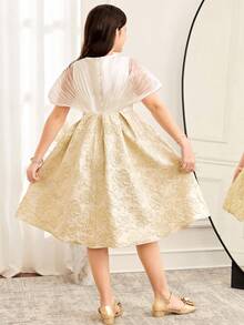 Đầm chữ A phối màu jacquard trang trí nơ, thanh lịch dành cho bé gái tuổi teen dự tiệc. - trắng - Xem 6