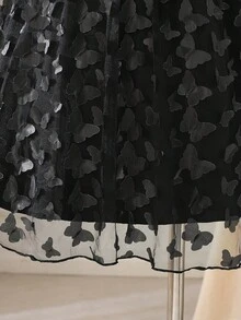 Glamorique Kids Đầm nhung dài tay cổ tròn thanh lịch cho bé gái, phối nơ 3D dễ thương ở gấu và viền lưới, thích hợp cho Giáng sinh, các bữa tiệc ngày lễ và mặc hàng ngày, màu đỏ, mùa thu/đông/xuân. - màu đen - Xem 5