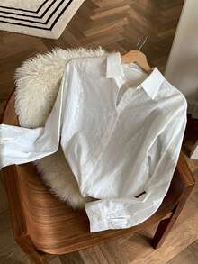 DAZY Lightweight Jacquard Long Sleeve Casual Blouse For Women, Spring - White - View 3