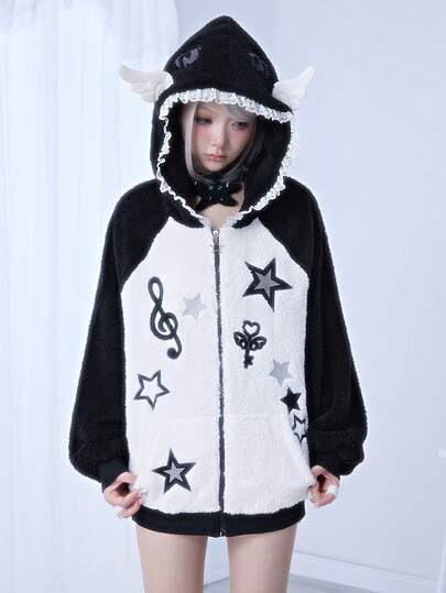 ROMWE Avant Felpa da donna con decorazione di ali d'angelo stile kawaii