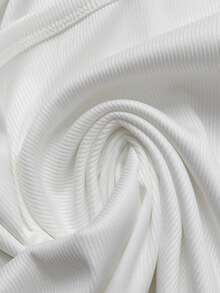 Sunspun Plus Size Summer Casual Solid Color Square Neck Ribbed Slim Fit Short Sleeve T-Shirt - White - View 3