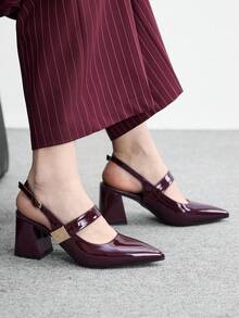 CUCCOO BIZCHIC 女士时尚杏色金属搭扣装饰粗跟鞋，经典简约设计，适合通勤、约会、派对、度假、婚礼等场合。 - 玫瑰紅 - 查看 5