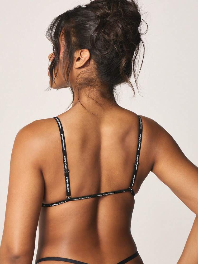 MISSGUIDED Snake Print Bralette With Contrast Branding Straps Triangle Cup Animal Pattern Lingerie Top